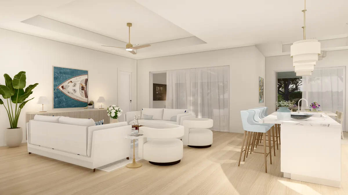 Living room rendering of the Cape Horn home at 17449 Cape Horn Blvd, Punta Gorda