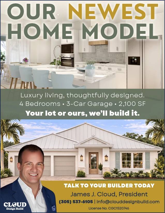 Cloud Design Build flyer for our newest home model - 4 bedrooms, 3-car garage, 2,100 square feet, built on your lot or ours