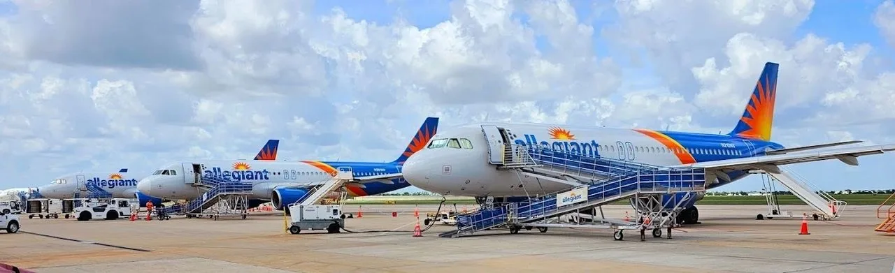 Allegiant Air jets parked at the gate on the tarmac at Punta Gorda Airport