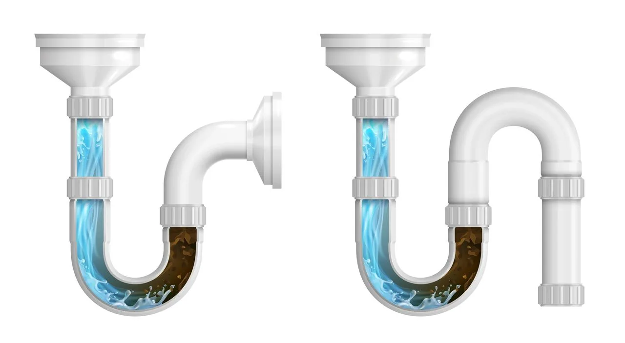 Diagram comparing a clear water pipe to one clogged with buildup