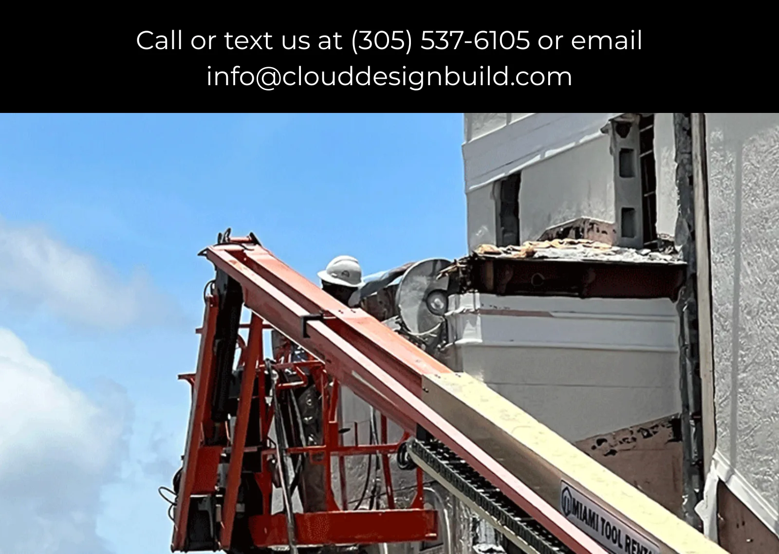 Concrete cutting equipment removing damaged building material during a structural investigation
