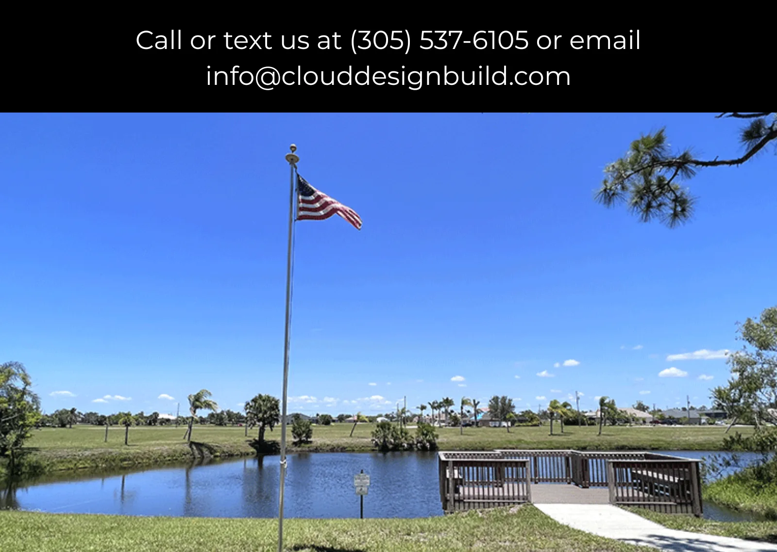 American flag, pond, and gazebo at Burnt Store Lakes Park in Punta Gorda