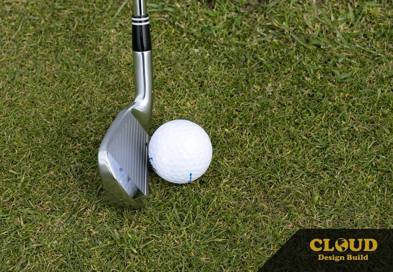 Close-up of a golf club and ball on a Burnt Store Lakes fairway