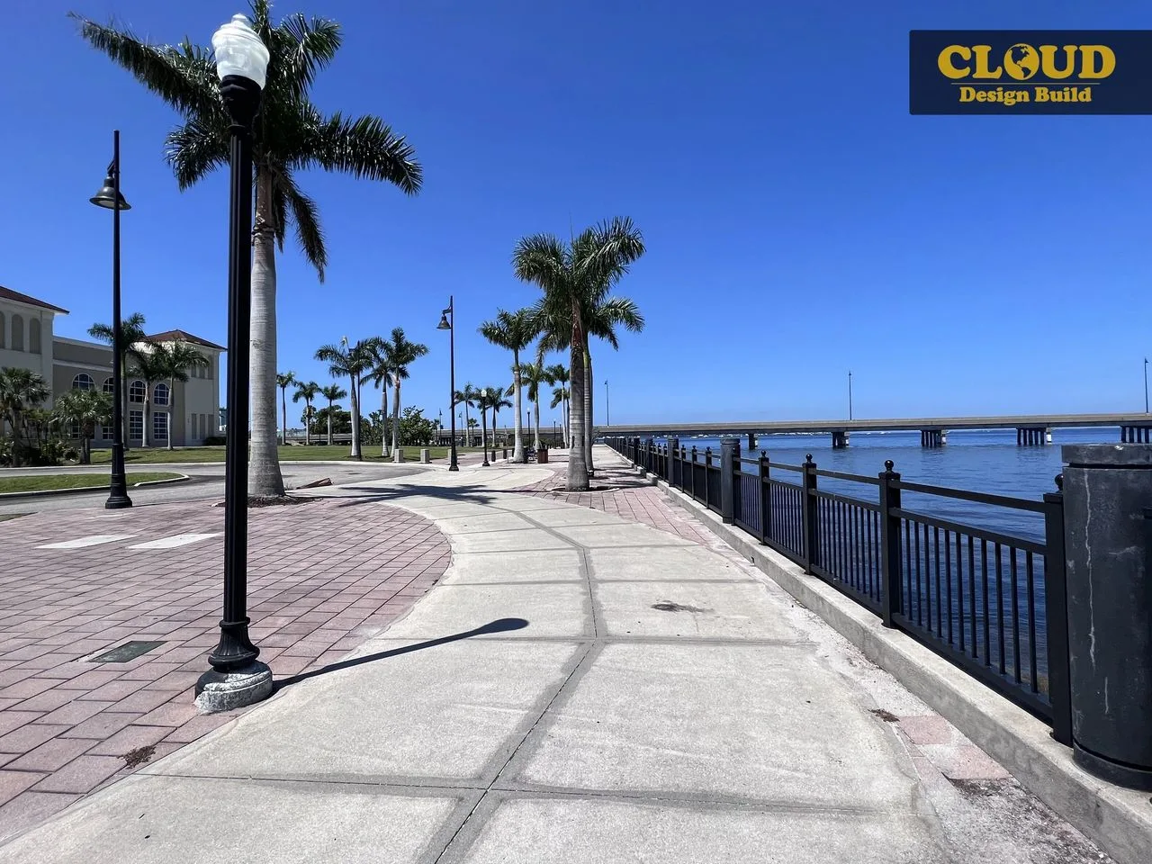 Palm-lined waterfront promenade along the harbor in Punta Gorda, Florida